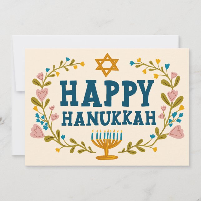 Tarjeta Festiva Fotos del Personalizado de HAPPY HANUKKAH Floral W (Anverso)