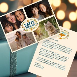 Tarjeta Festiva Fotos del Personalizado de HAPPY HANUKKAH Floral W