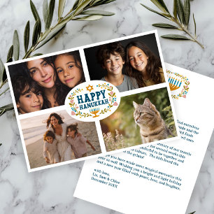 Tarjeta Festiva Fotos del Personalizado de HAPPY HANUKKAH Floral W