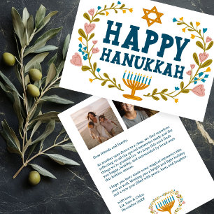 Tarjeta Festiva Fotos del Personalizado de HAPPY HANUKKAH Floral W