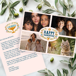 Tarjeta Festiva Fotos del Personalizado de HAPPY HANUKKAH Floral W