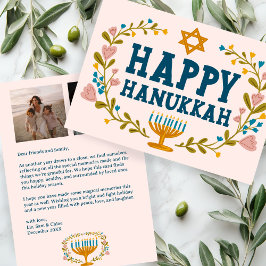 Tarjeta Festiva Fotos del Personalizado de HAPPY HANUKKAH Floral W
