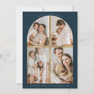 Tarjeta Festiva Fotos del Relieve metalizado dorado Faux 4 Fotos d