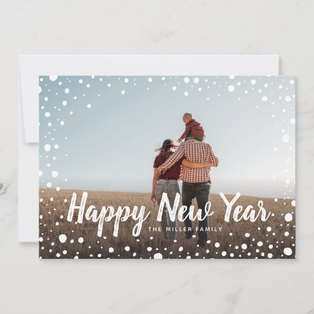 Tarjeta Festiva Fotos del saludo de Nieve Feliz Año Nuevo (Anverso)