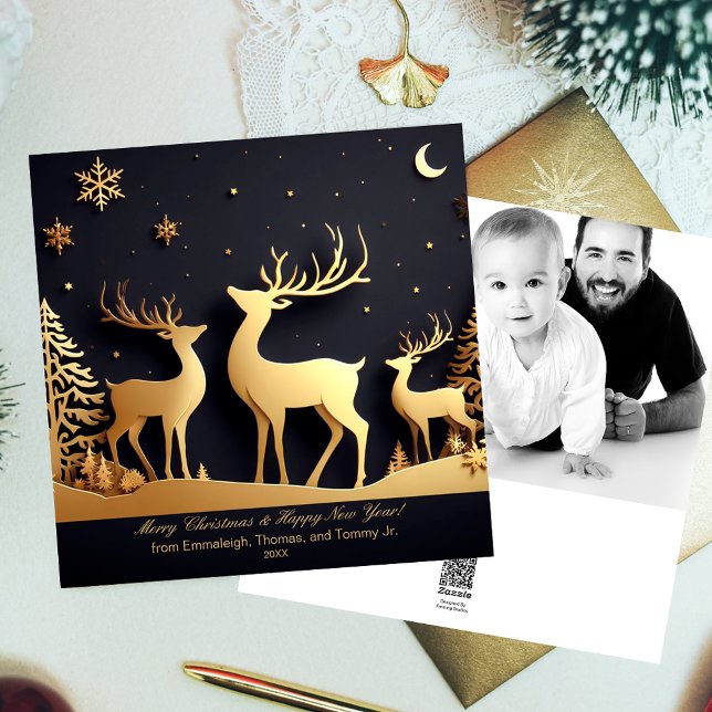 Tarjeta Festiva Fotos del trío de renos navideños Merry (Subido por el creador)