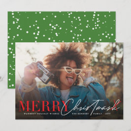 Tarjeta Festiva Fotos divertidas de Merry No Mask Classic Script M