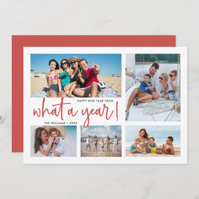 Tarjeta Festiva Fotos en Colage del Año en Retrospectiva (Anverso / Reverso)