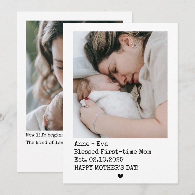 Tarjeta Festiva Fotos estilo Polaroid Día de la Madre por primera  (Anverso / Reverso)