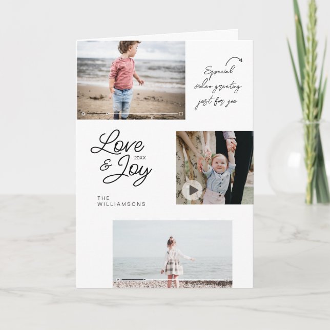 Tarjeta Festiva Fotos familiares de Amor y Alegría Código QR Mensa (Anverso)