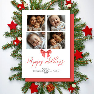 Tarjeta Festiva Fotos Familiares de Cinta Roja en Acuarela Minimal