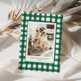Tarjeta Festiva Fotos familiares de Green Modern Retro Plaid