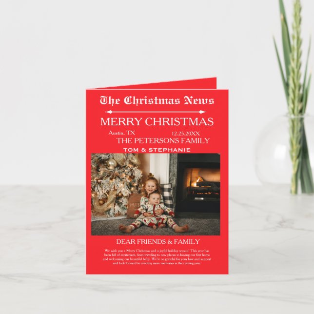 Tarjeta Festiva Fotos familiares de Merry Christmas Newspaper (Anverso)