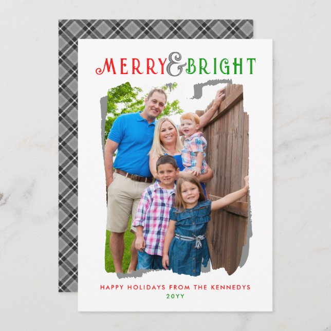 Tarjeta Festiva Fotos Familiares De Navidades Brillantes Y Cerebro (Anverso / Reverso)