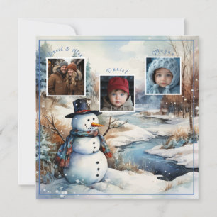 Tarjeta Festiva Fotos familiares de Navidades de Snowman Winter Ri