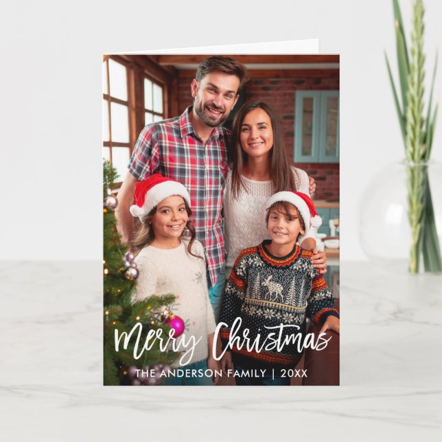 Tarjeta Festiva Fotos familiares Fragmento de guión de pincel de N (Anverso)