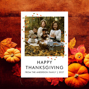 Tarjeta Festiva Fotos familiares minimalistas de hojas de otoño en
