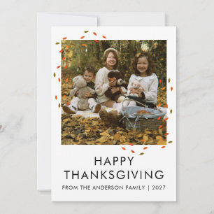 Tarjeta Festiva Fotos familiares minimalistas de hojas de otoño en