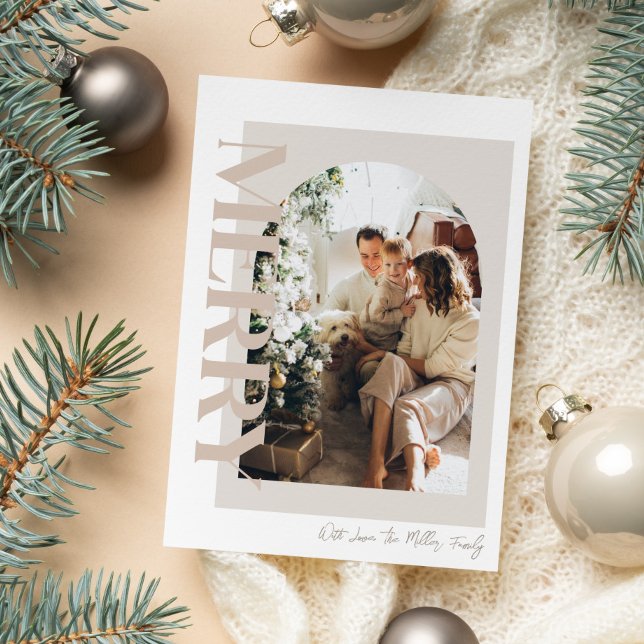 Tarjeta Festiva Fotos familiares morales modernas y neutrales (Neutral Merry Photo Christmas Card)