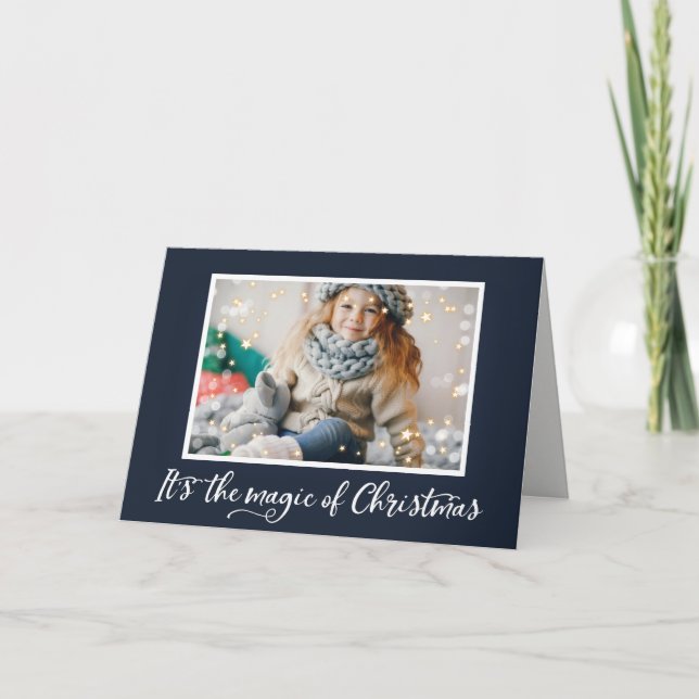 Tarjeta Festiva Fotos familiares y chispas| Vacaciones mágicas (Anverso)