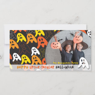 Tarjeta Festiva Fotos Feliz Halloween de niños con fantasmas espel