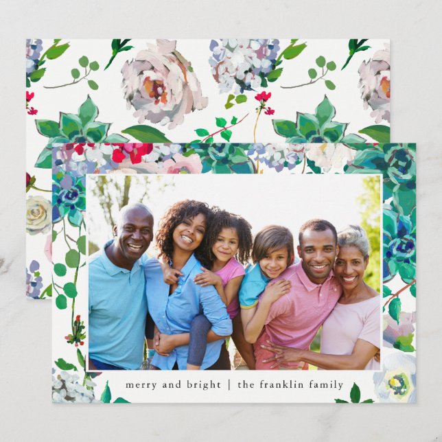 Tarjeta Festiva Fotos florales de feriados y Navidades brillantes (Anverso / Reverso)