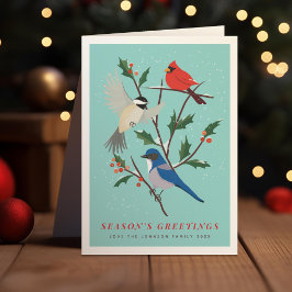 Tarjeta Festiva Fotos Ilustradas de Aves de Invierno