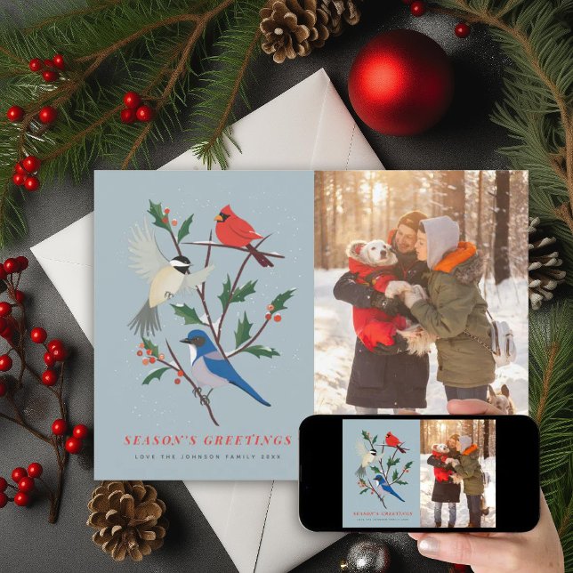 Tarjeta Festiva Fotos Ilustradas de Aves de Invierno (Subido por el creador)