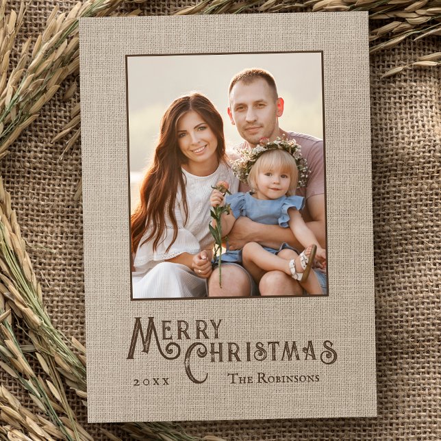 Tarjeta Festiva Fotos impresas de Burlap de Feliz Christmas Rustic (Available in high quality print or digital download for quick text messaging, email or self print.)