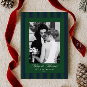 Tarjeta Festiva Fotos Merry & Married con rayas finas