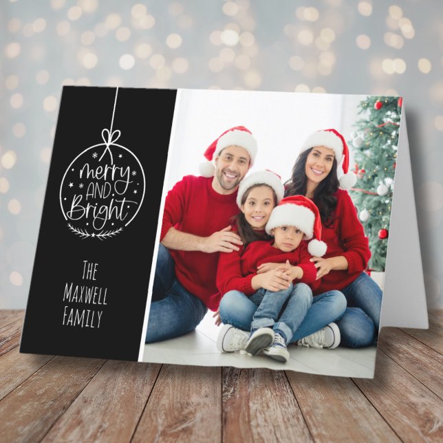 Tarjeta Festiva Fotos moderadas, Navidades brillantes (Simple Modern Photo Merry Bright Christmas Holiday Card)