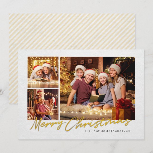 Tarjeta Festiva Fotos modernas de la familia navideña (Anverso / Reverso)