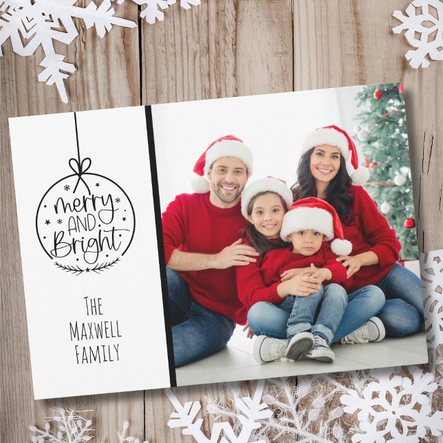 Tarjeta Festiva Fotos Modernas Y Minimalistas, Navidades Brillante (Modern And Minimalist Photo Merry Bright Christmas Holiday Card)