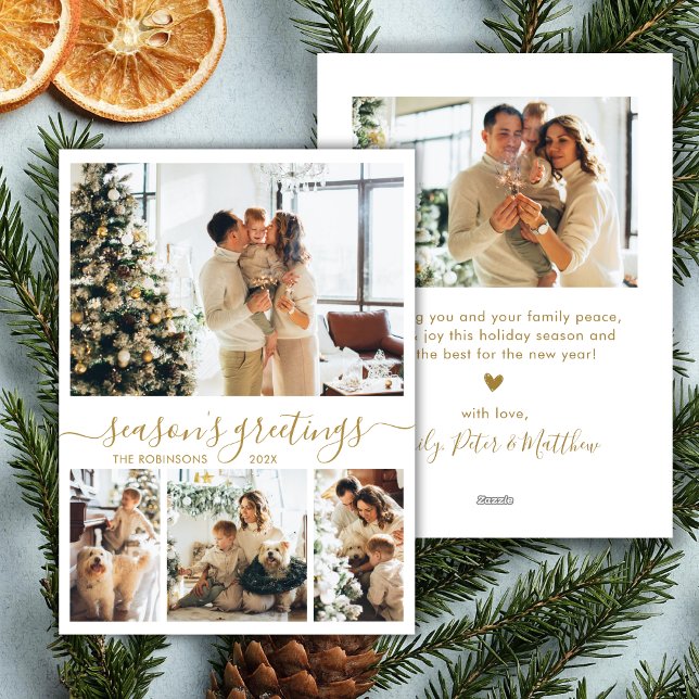 Tarjeta Festiva Fotos Navidades de Seasons Greetings Gold Script 4 (Subido por el creador)