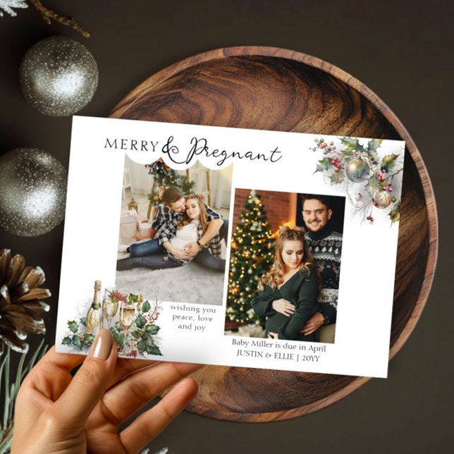 Tarjeta Festiva Fotos Navidades Embarazo (Merry and Pregnant -Christmas Card Pregnancy Announcement by Darling & May)