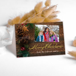 Tarjeta Festiva Fotos Navidades Rustic Wood saludan