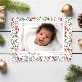 Tarjeta Festiva Fotos navideñas, bayas y vegetación