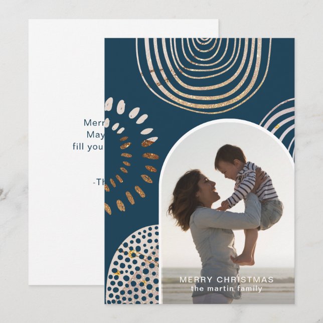 Tarjeta Festiva Fotos navideñas con mensaje azul (Anverso / Reverso)