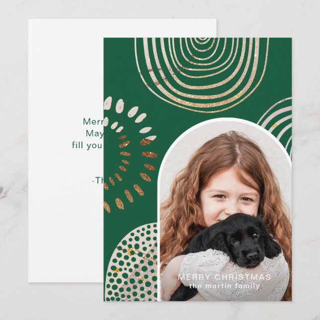 Tarjeta Festiva Fotos navideñas con mensaje verde (Anverso / Reverso)