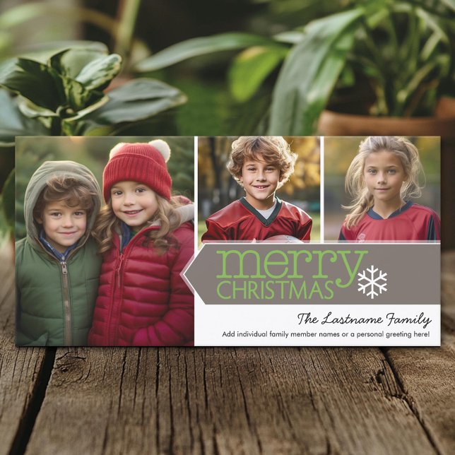 Tarjeta Festiva Fotos navideñas de Feliz - 3 fotos (Custom Holiday Photo Card)