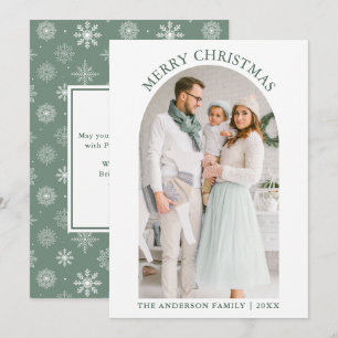 Tarjeta Festiva Fotos navideñas de Feliz Arco de Nieve Sage Green