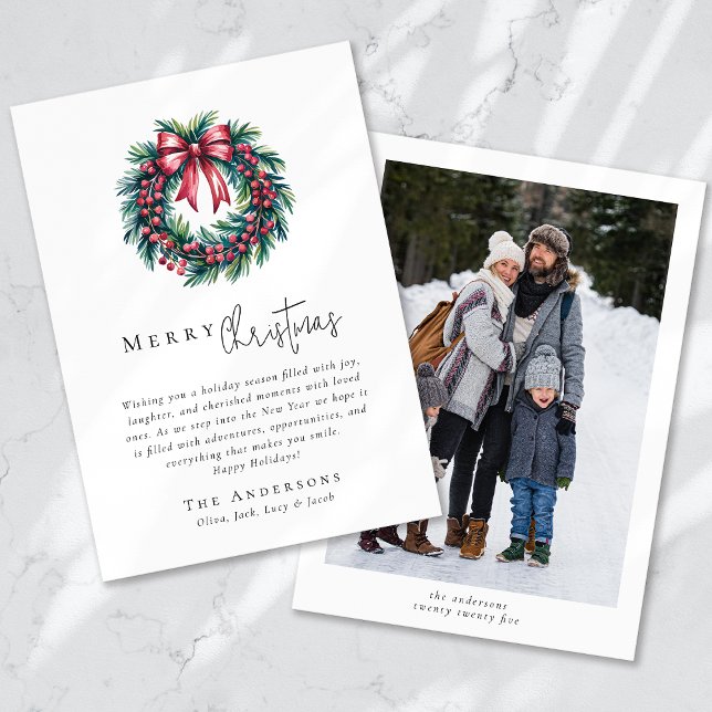 Tarjeta Festiva Fotos navideñas de Feliz Coquette Bow Wreath (Subido por el creador)