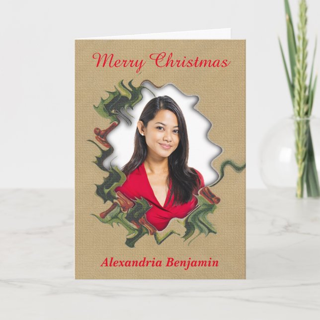 Tarjeta Festiva Fotos navideñas de Feliz Elegancia Personalizada (Anverso)