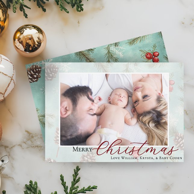 Tarjeta Festiva Fotos navideñas de Feliz Verdor de Invierno (Merry Christmas Photo Winter Greenery Holiday Card)