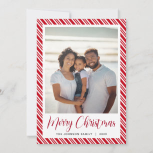 Tarjeta Festiva Fotos navideñas de la franja blanca roja