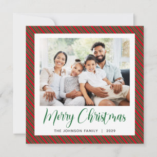 Tarjeta Festiva Fotos navideñas de la franja verde roja