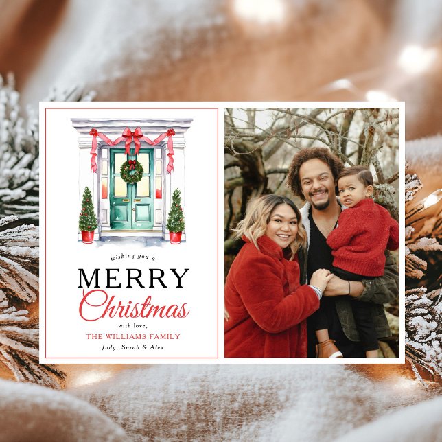 Tarjeta Festiva Fotos navideñas de la moderna puerta roja de barro (Subido por el creador)