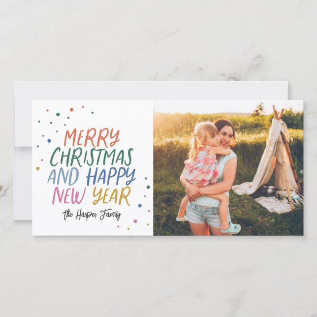 Tarjeta Festiva Fotos navideñas de nieve colorida merry (Anverso)