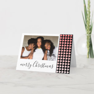 Tarjeta Festiva Fotos navideñas del corazón negro rosado