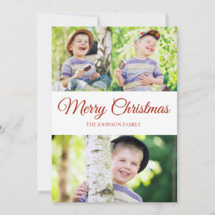 Tarjeta Festiva Fotos navideñas Fechables de color blanco rojo