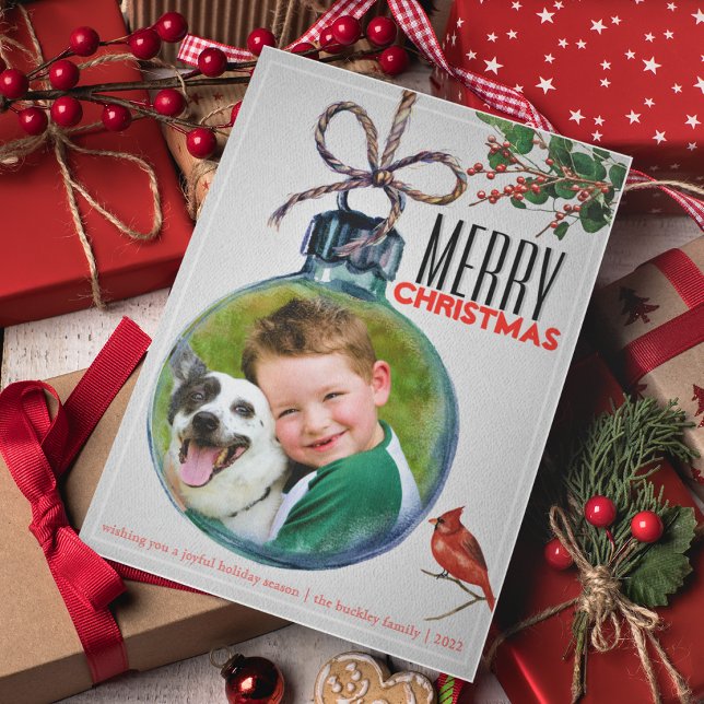 Tarjeta Festiva Fotos navideñas merry Bauble Estilo de cosecha úni (Subido por el creador)